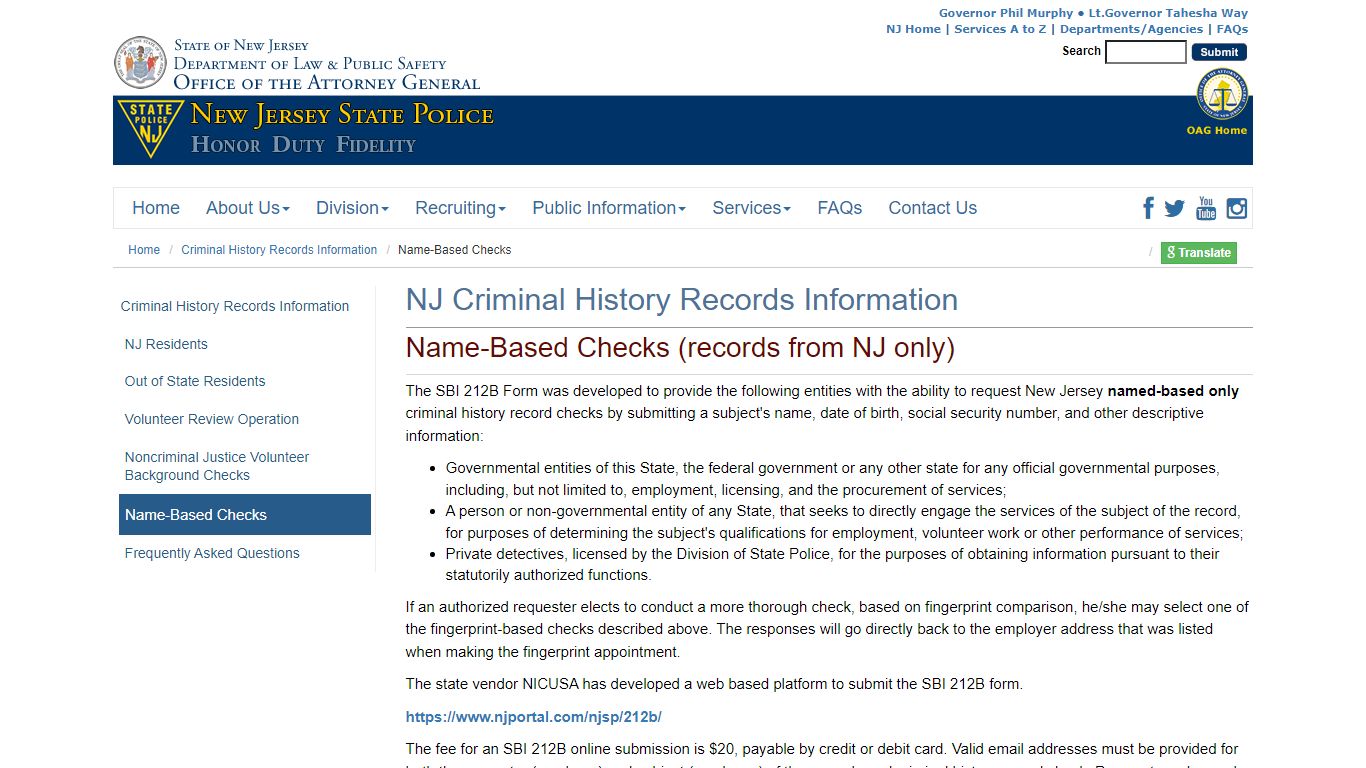 New Jersey Criminal History Records Information | Name-Based Checks ...